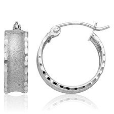 14K Solid White Gold Round Small Hoop Earrings