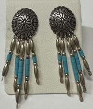 Vintage Navajo turquoise Sterling Silver Heishi Earrings 