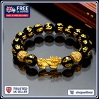Feng Shui Black Obsidian Beads Bracelet Pixiu Attract Wealth & Good Luck Gift UK