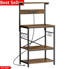 Stylish 3-Tier Kitchen Rack with Power Outlets & 80 lbs Capacity, Easy Assembly