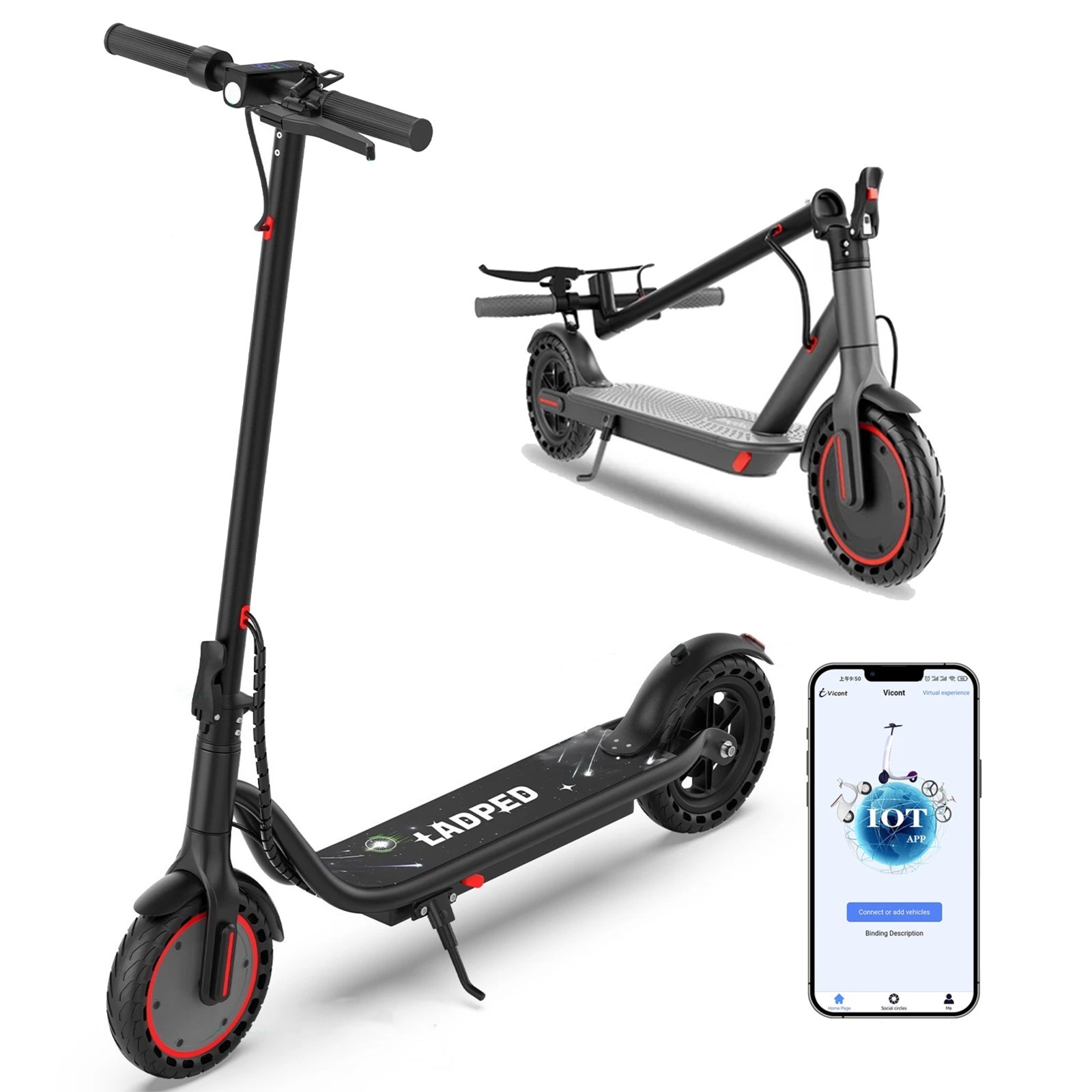 Ladped Scooter elettrico da 250W per adulti, velocità massima di 25km/h 18KM