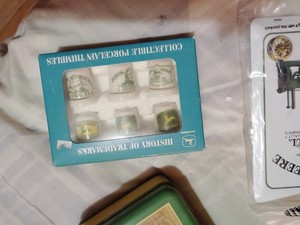 John Deere Collectible Porcelain Thimbles Set, History of Treadle, Boxed