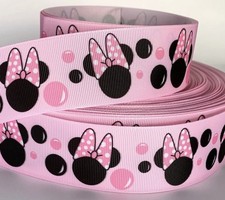 GROSGRAIN RIBBON 5/8", 7/8",1.5", 3" Minnie Mouse White Pink Black Bow Printed