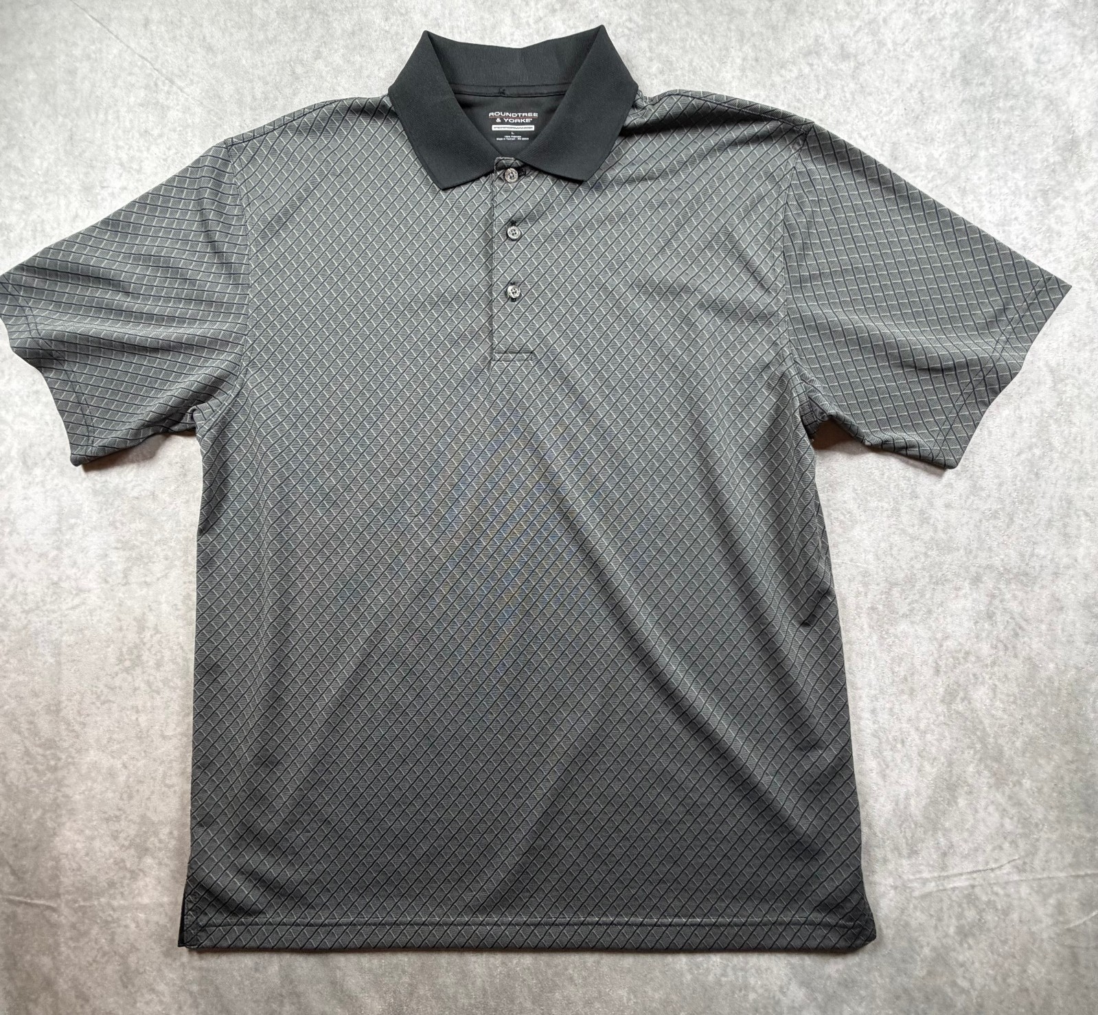 Roundtree & Yorke Men's Performance Golf Polo Diamond Pattern Black Gray L