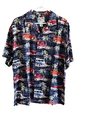Big Dog L Hawaiian Shirt Big Dogs Surf Short Sleeve Pocket 100% Rayon