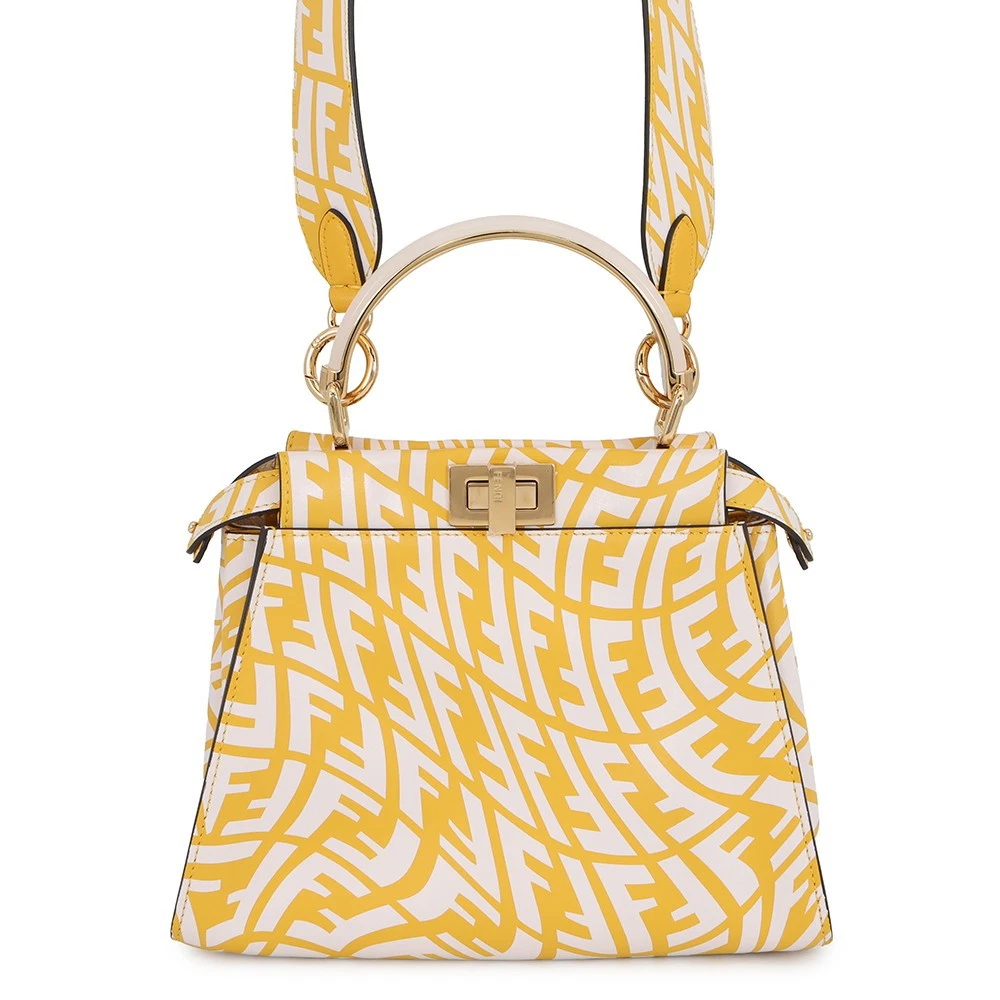 Fendi — FENDI FF Verdigo Peekaboo Size Mini Leather Yellow/White 8BN244