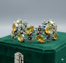 925 Sterling Silver Yellow Citrine Gemstone Handmade Jewelry Cuff Bracelet- ADJ