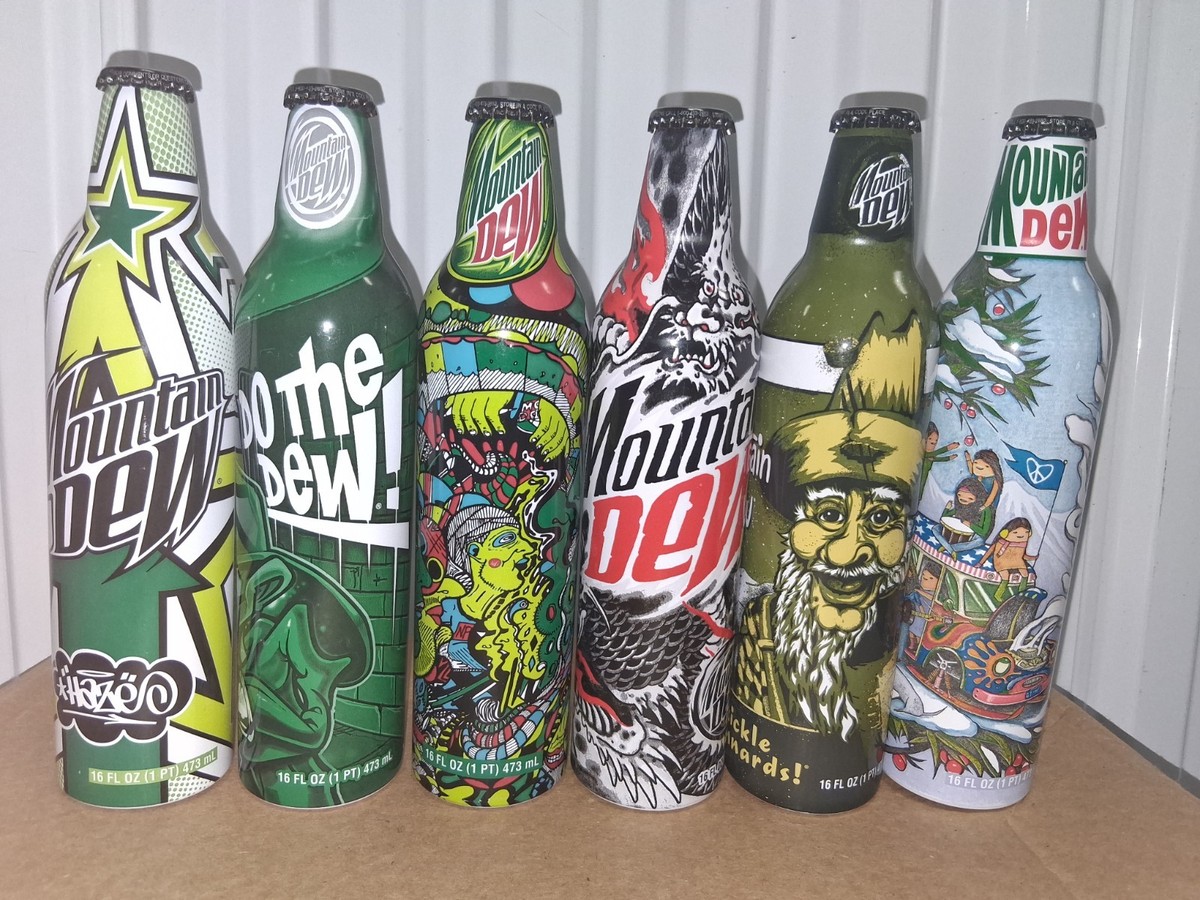 Mountain Dew Aluminum Bottle Lot (6) Full Sealed – Green Label Art
