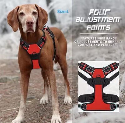 BARKBAY Adjustable Nylon Dog Harness w/ Top Handle, Size L, Red/Black