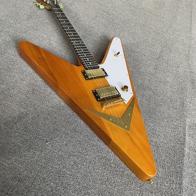 reverse Electric Guitar Yellow Mahogany Body V Shape Rosewood Fretboard H Pickup