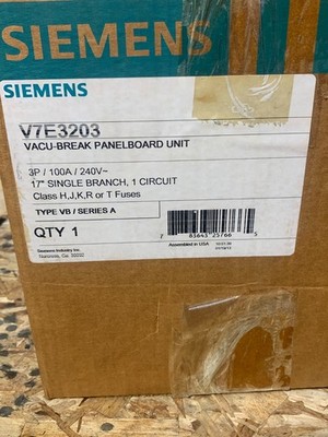 Siemens V7E3203 PanelBoard Vacu-Break Panel Mount 100A 240V 3Phase 3P Series A