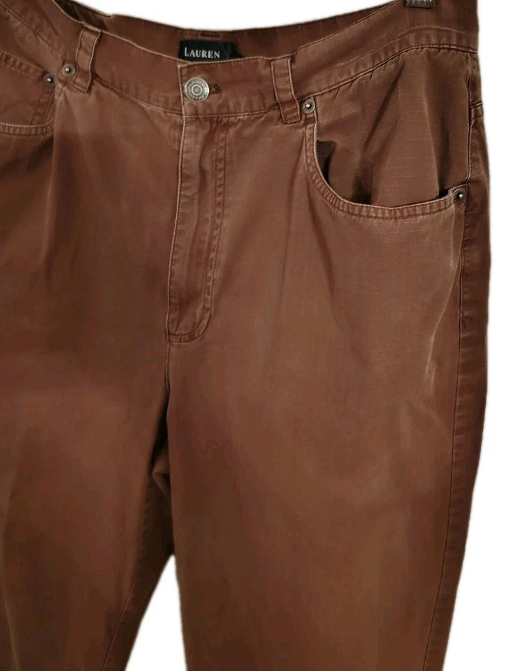 Pantalones para mujer Lauren Ralph Lauren talla 14 oxidados marrón claro pierna recta algodón Foto 3 de 4