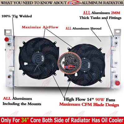 3 Row Radiator Shroud Fan For Chevy Silverado/GMC Sierra 1500 2500 Tahoe Yukon