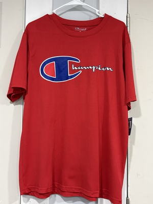#ad Champion Men#x27;s XL Red Logo Graphic T Shirt Crew Neck Short Sleeve NWT $15.99
