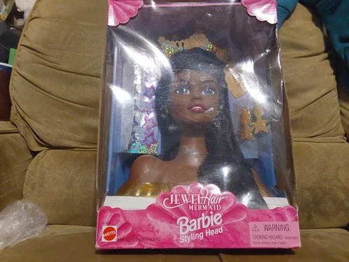 Mattel # 67424 vintage 1995 barbie Christie jewel hair mermaid doll Styling Head