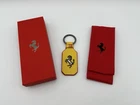 FERRARI YELLOW & RED LEATHER KEYCHAIN | KEYFOB IN BOX | PRANCING HORSE LOGO