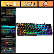RGB Backlit Wired Gaming Keyboard for PC, Mac, PS5, PS4, Xbox One - Ultimate Gam