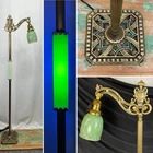 RESTORED Antique Vtg Arts & Crafts Deco Bridge Floor Lamp Uranium Glass UG 1920s