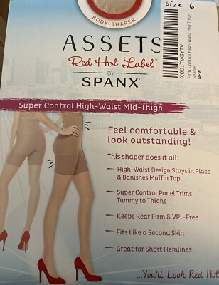 NWT ASSETS BY SPANX Womens Super Control High Waist Mid Thigh Shapewear Nude 6