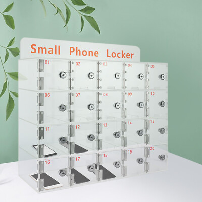 20-Slot Clear Acrylic Cell Phone Locker With Combination Locks - Wall Mount Or Desktop Storage