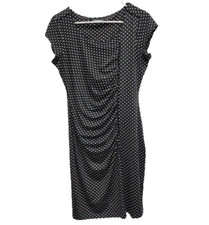 Vandana Womens Black White Polka Dot Bodycon Dress Medium Ruched Short Sleeve