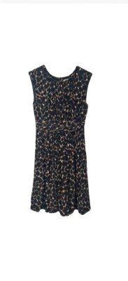 Boden Selina Dress in Black Brown Leopard Print Pleated Fit & Flare Size 8P