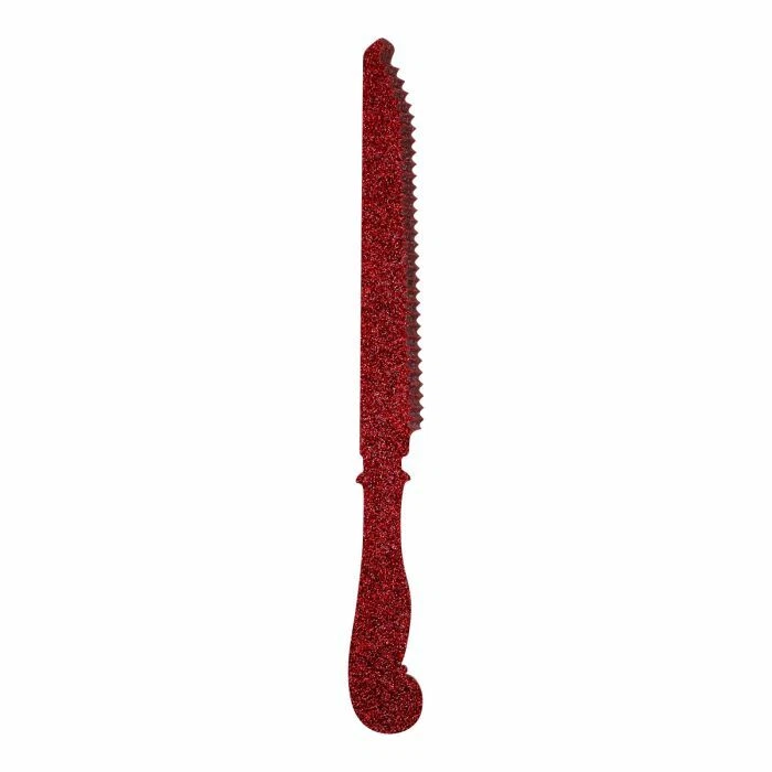 SABRE PARIS, HONORINE GLITTER RED ACRYLIC HOLIDAY SERRATED BREAD KNIFE, NEW