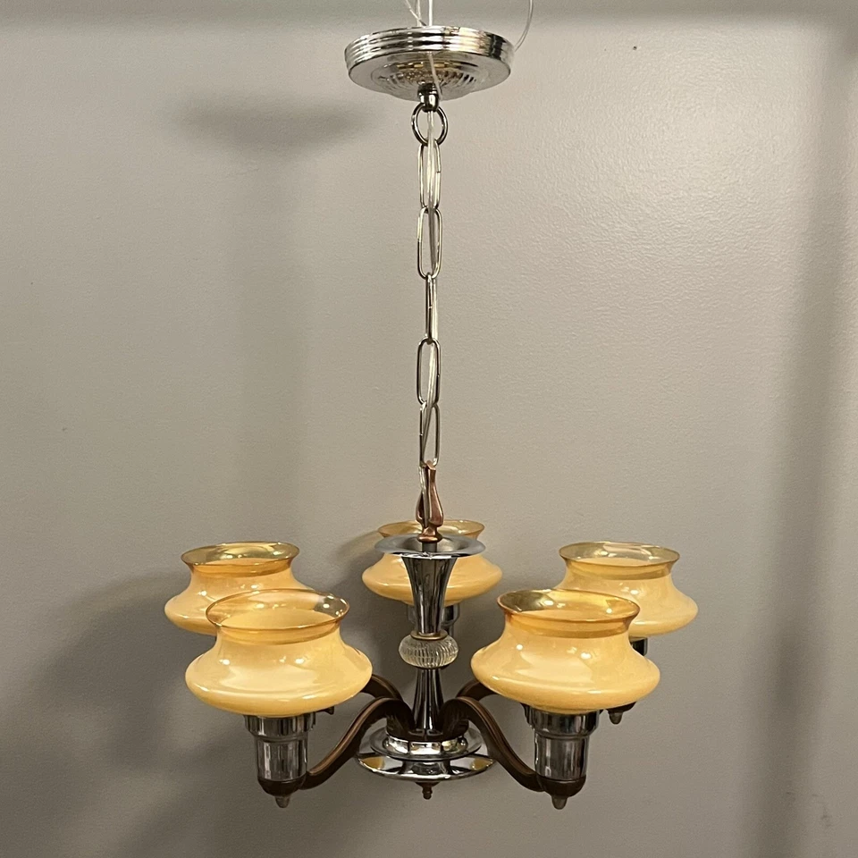 Antiguo Tablero de Arte de Cinco Luces Cromado Accesorio Recableado ¡Guau! Raro. 132B Foto 2 de 4