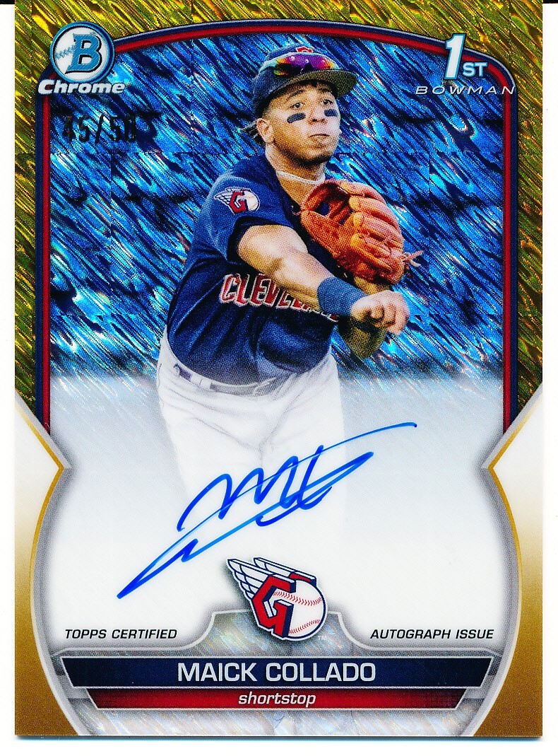 2023 BOWMAN CHROME PROSPECT 1ST AUTO GOLD SHIMMER GUARDIANS MAICK COLLADO /50