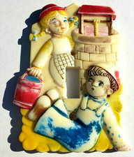 Vintage Jack and Jill Nursery Rhyme Light Switch Wall Plate Molded White Plastic