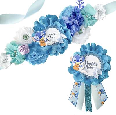 Blue Lilo & Stitch Theme Baby Shower Maternity Sash