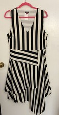 Vince Camuto size 12 black striped layered sleeveless vneck dress nwt