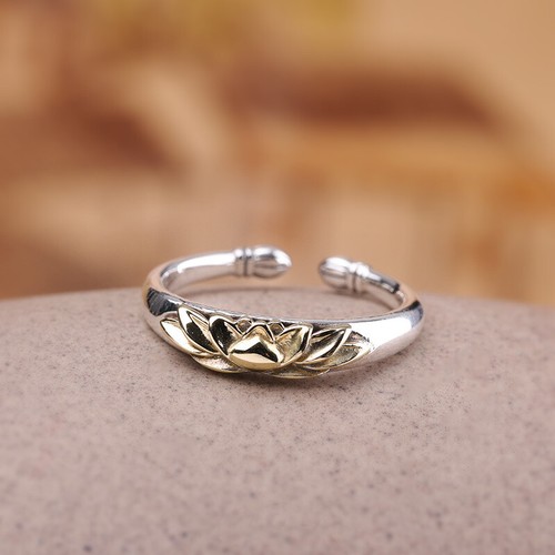 Women Men Ring S925 Sterling Silver Brass Lotus Namaste Yoga Pinkie Rings - Picture 3 of 7