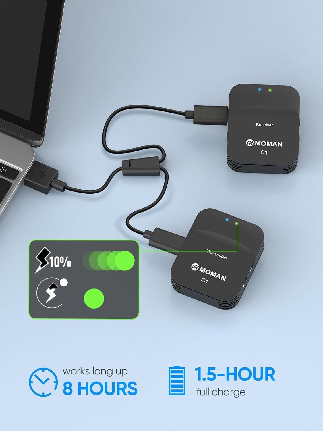 Moman C1X 2.4GHz Wireless Lavalier Microphone Dual Channel Lapel Mic System