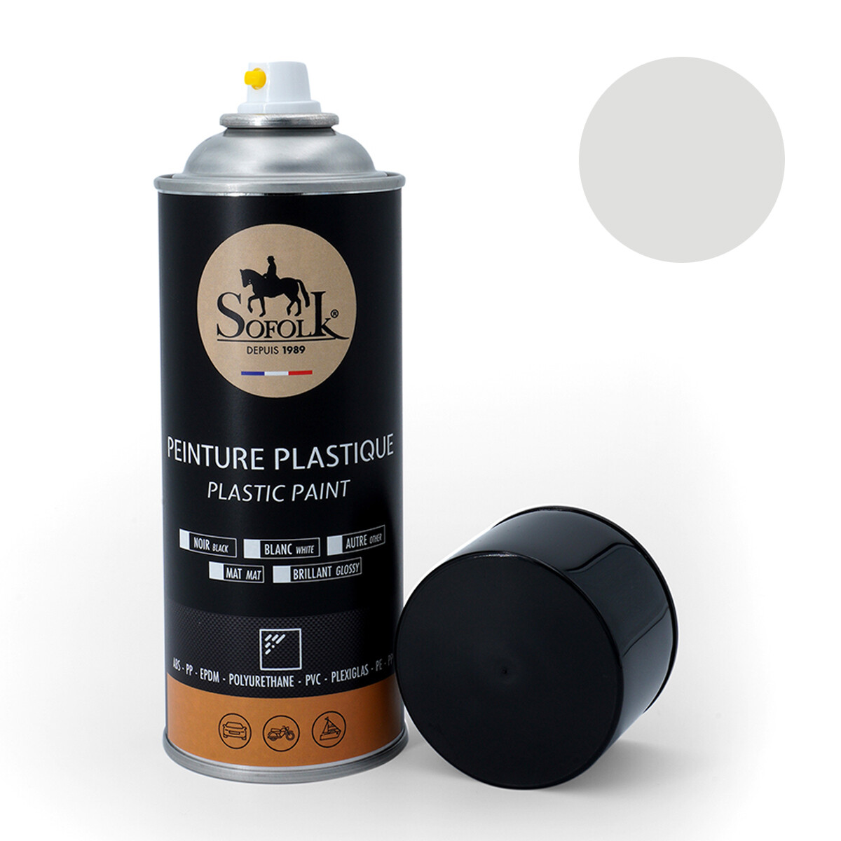 Peinture plastique aérosol gris clair mat pour support PVC et polyuréthane