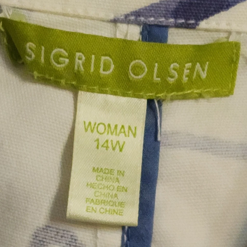 SIGRID OLSEN куртка хлопок блен 14 Вт цветочный белый синий кнопка карман пальто - Изображение 3 из 4