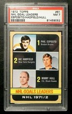 1972-73 72/73 Topps Hockey #61 Goal Leaders Phil Esposito Bobby Hull PSA 7 NM