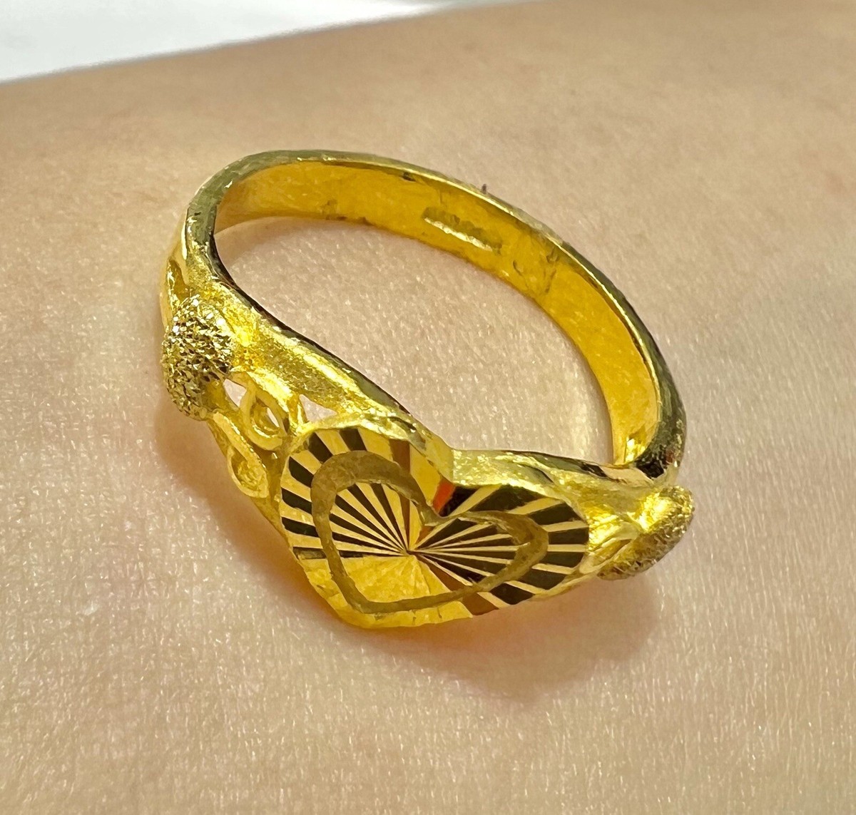 24K Yellow Gold Heart Shape Design Ring | eBay