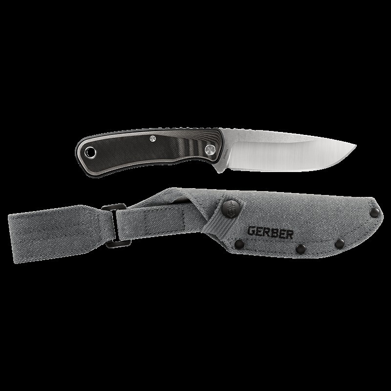 Gerber Downwind Drop Point Messer – Schwarzes Outdoor-Messer mit 12 cm Klinge