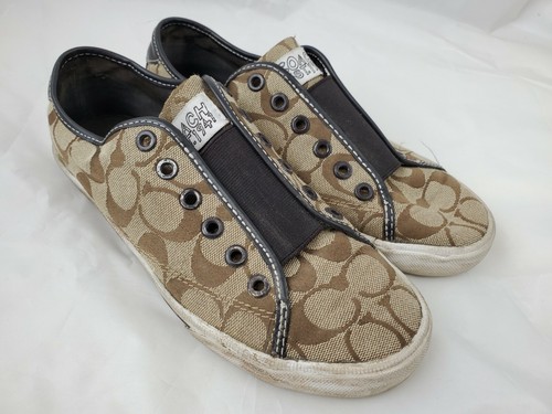 Coach Shoes Size 8 B Bev Brown Monogram Signature Jaquard Sneakers | eBay