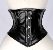 Black Faux Leather Lace up Back Steel Bones Under Bust Cincher Corset XS