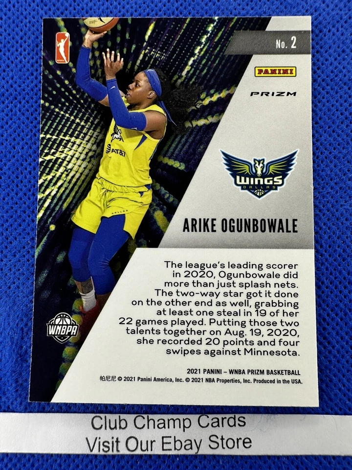 2021 #2 Arike Ogunbowale WNBA Panini Prizm Get Hyped Green Prizm Insert Wings - Image 2 of 2