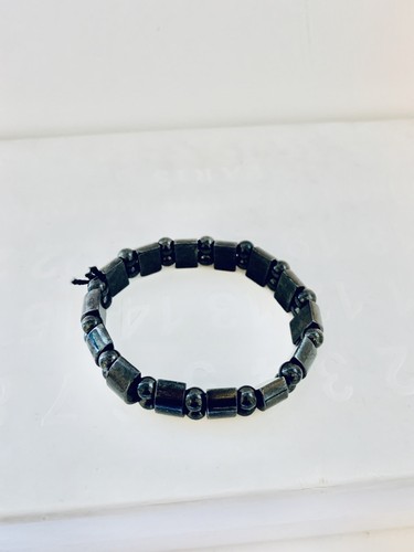 Pulsera con cuentas de hematita negra de 8" joyería de piedras preciosas unisex - Imagen 3 de 4