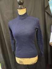 Vintage SPES Paris Women  s Wool Ribbed Mock Turtleneck Sweater Blue Size XS/S