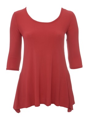 Rotes Stretch-Top Übergröße 2-Punkt-Saum 3/4-Arm für Damen neu mit Etikett