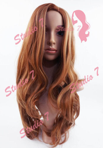 W36 Ladies Caremel Brown with Highlight Wavy Wig Skin Top - studio7-uk - Picture 1 of 6