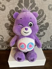 Care Bears Share Bear Plush Stuffed Purple  Heart Lollipops Basic Fun! Winkng