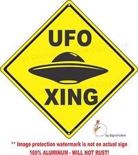 Listing image for UFO CROSSING, outer space, space, Aliens UFO Roswell, E.T.,FUNNY Sign, scifi,