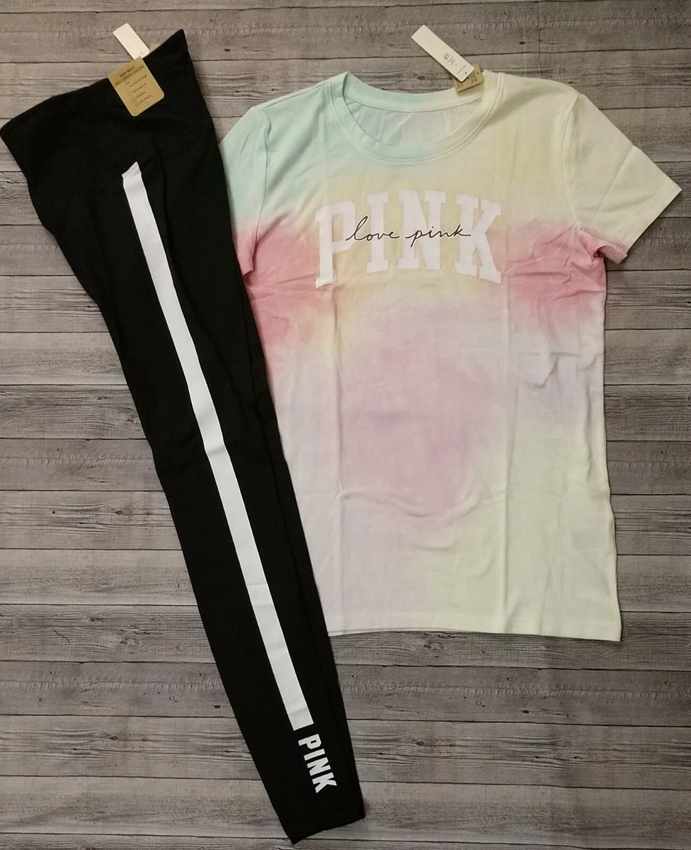 New! VICTORIA SECRET PINK Logo T-Shirt and Leggings Outfit Size Small