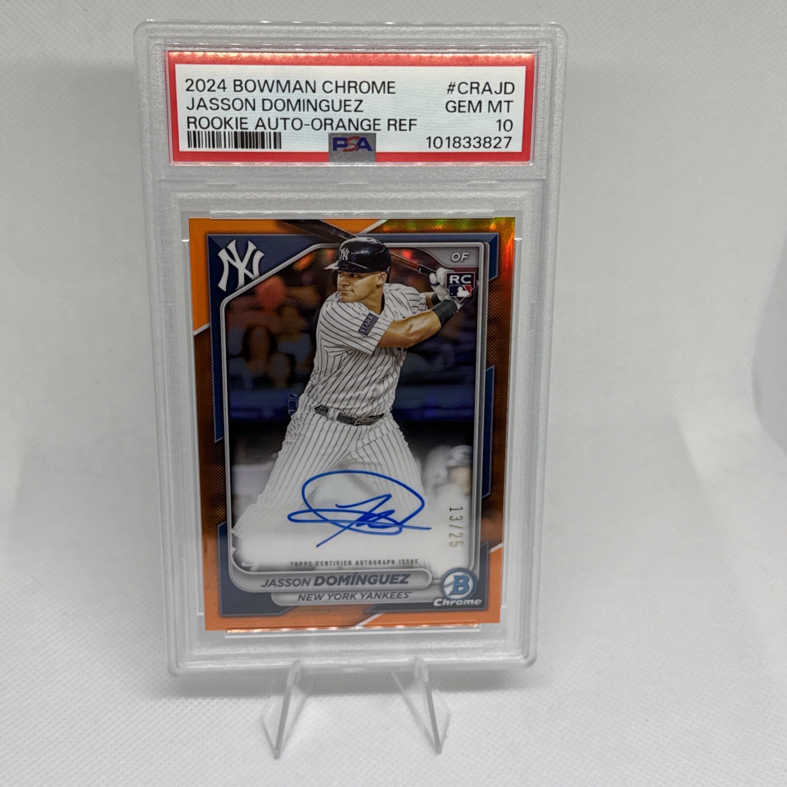 2024 BOWMAN CHROME JASSON DOMINGUEZ ORANGE REFRACTOR ROOKIE AUTO 13/25 PSA 10